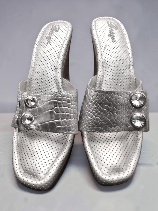 Bridget Collection Shoes - Vintage Bridget Silver Crystal Embellished Wedge Sandals - Size 7